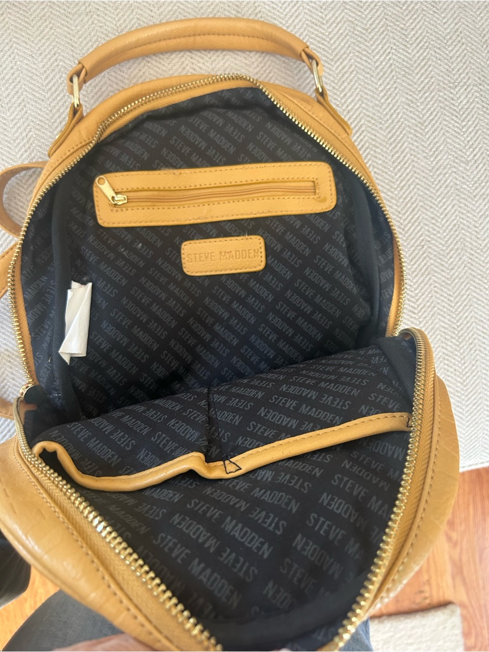Steve Madden Mustard Mini Backpack with Embossed Logo - Picture 3 of 3